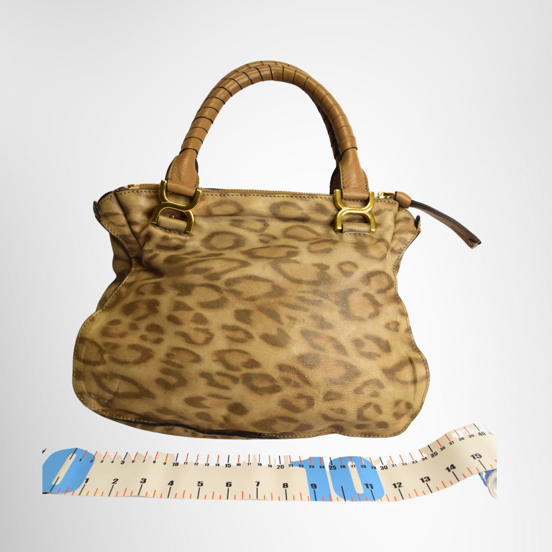 Chloe Preowned Luxury Marcie Medium Satchel Leopard Print Back View