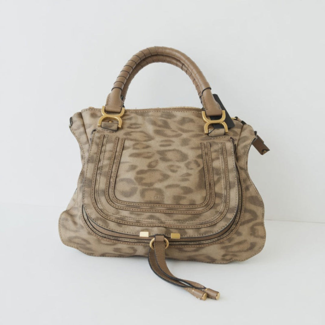 Chloe Preowned Luxury Marcie Medium Satchel Leopard Print Front Page