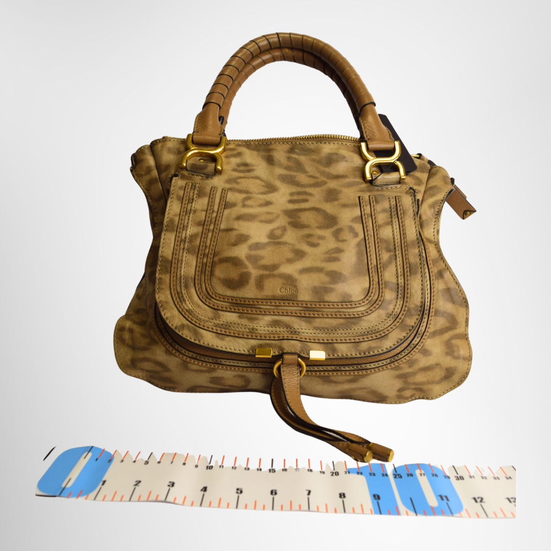 Chloe Preowned Luxury Marcie Medium Satchel Leopard Print Front View
