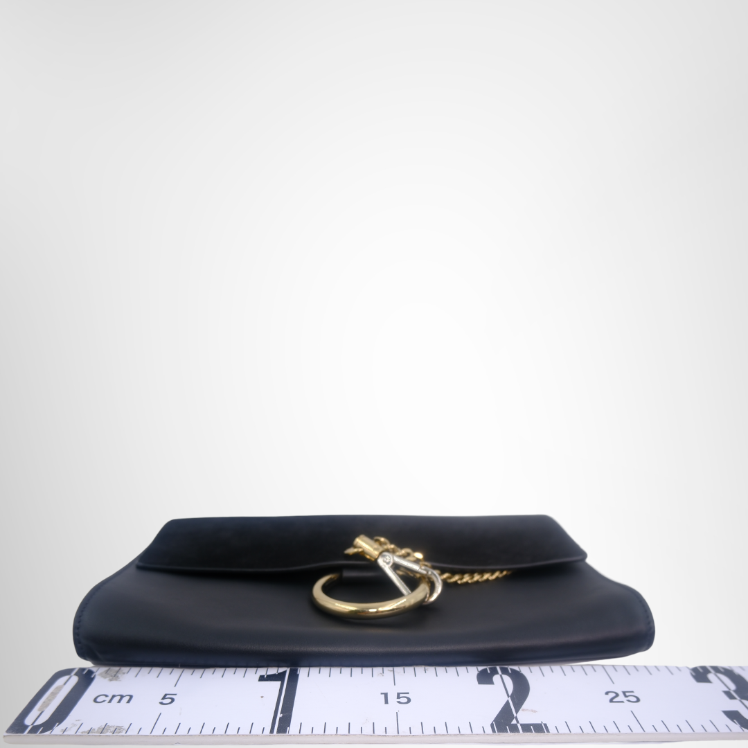 Chloe Preowned Luxury Suede Calfskin Faye Clutch Black Bag Bottom Front - Antonio & Co.