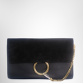 Chloe Preowned Luxury Suede Calfskin Faye Clutch Black Bag Front Page - Antonio & Co.