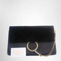 Chloe Preowned Luxury Suede Calfskin Faye Clutch Black Bag Front View1 - Antonio & Co.
