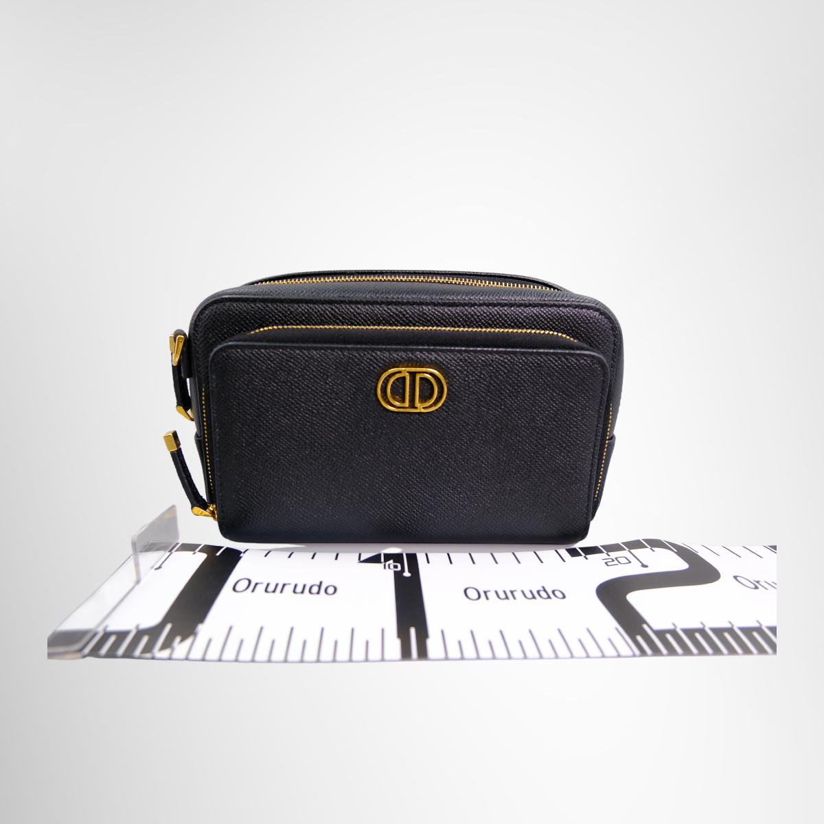 Caro Double Pouch Bag in Black Grained Calfskin