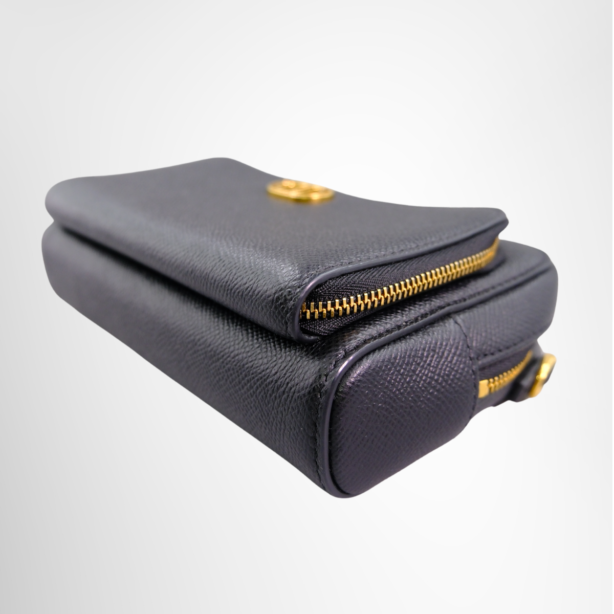 Caro Double Pouch Bag in Black Grained Calfskin