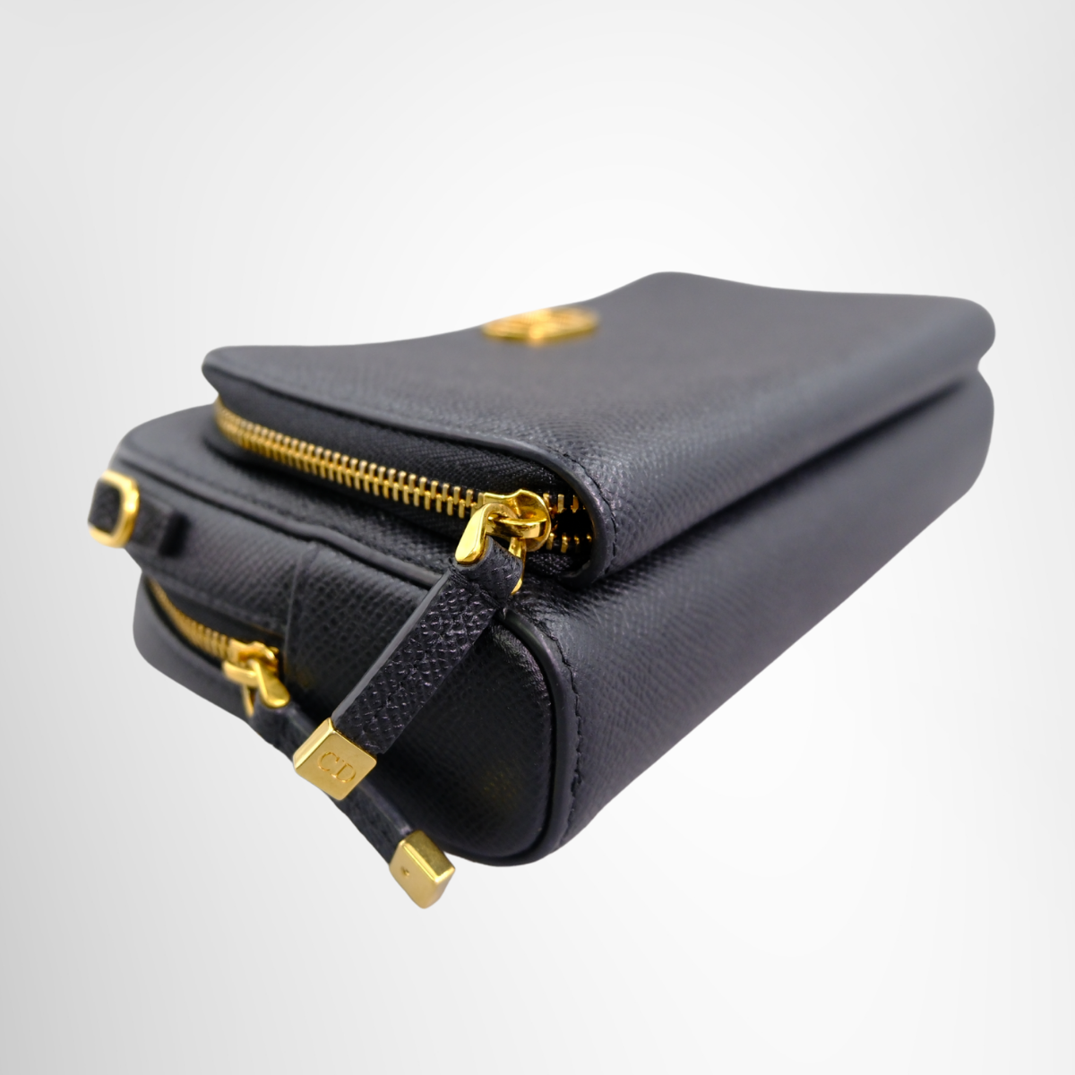 Caro Double Pouch Bag in Black Grained Calfskin