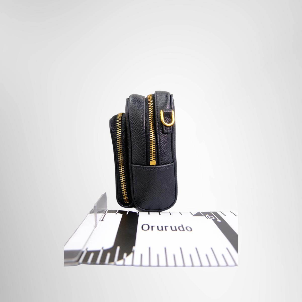 Caro Double Pouch Bag in Black Grained Calfskin
