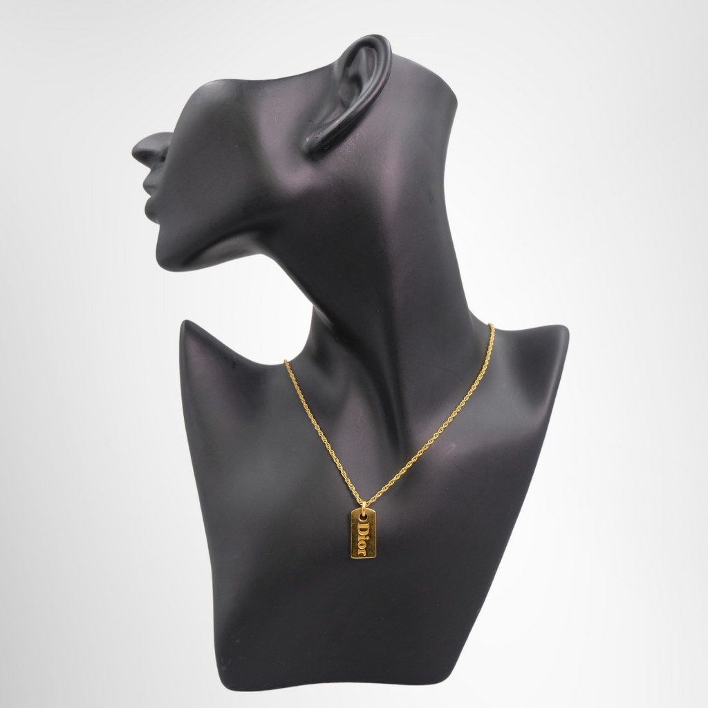 Dior Gold Tone Logo Tag Necklace