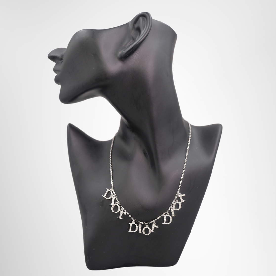 Silver Tone Triple Logo Charm Necklace