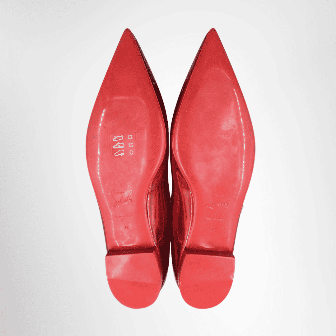 Christian Louboutin Metallic Patent Psychic Hot Chickita Flats - Red, Size 39