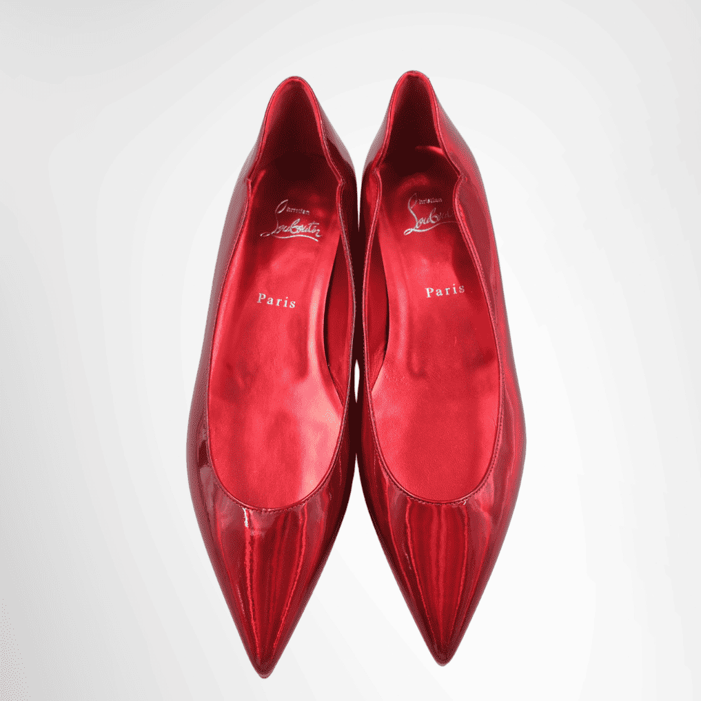 Christian Louboutin Metallic Patent Psychic Hot Chickita Flats - Red, Size 39