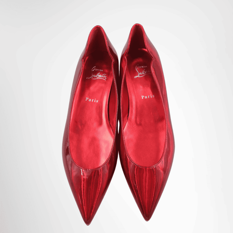 Christian Louboutin Metallic Patent Psychic Hot Chickita Flats - Red, Size 39
