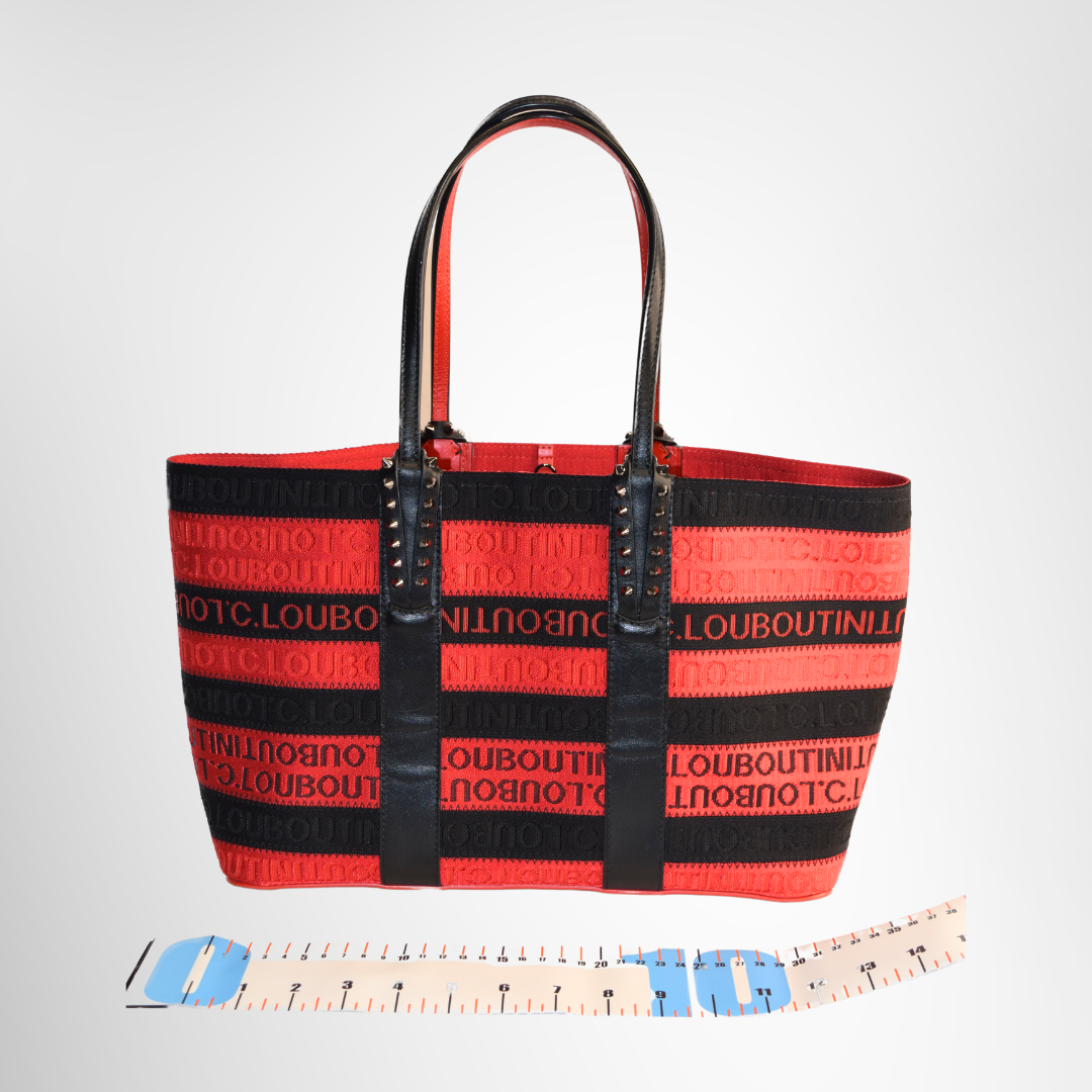 Christian Louboutin Preowned Luxury Bag Cabata Small Stripe Logo Canvas Tote Bag Back View
