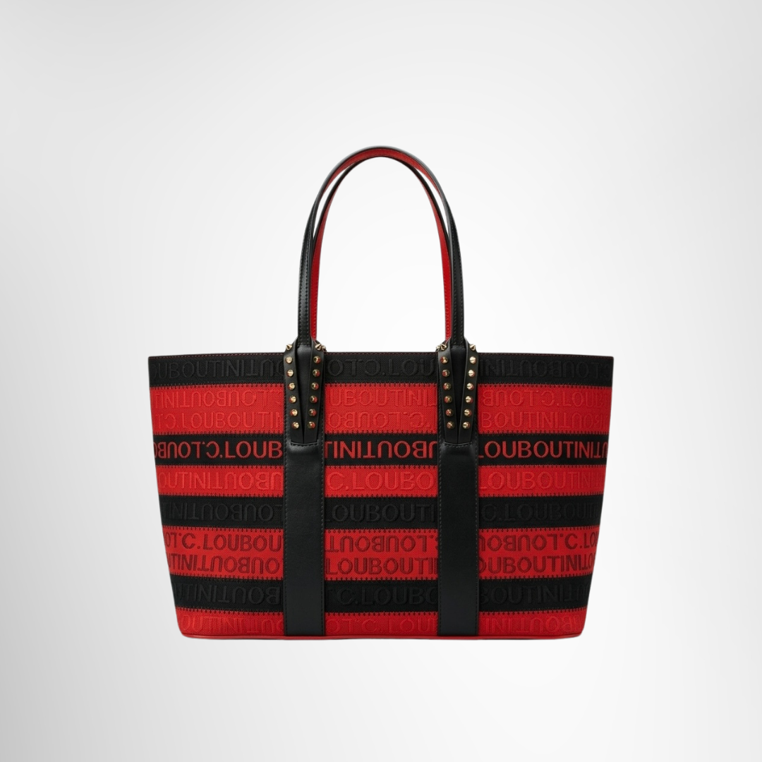 Christian Louboutin Preowned Luxury Bag Cabata Small Stripe Logo Canvas Tote Bag Front View