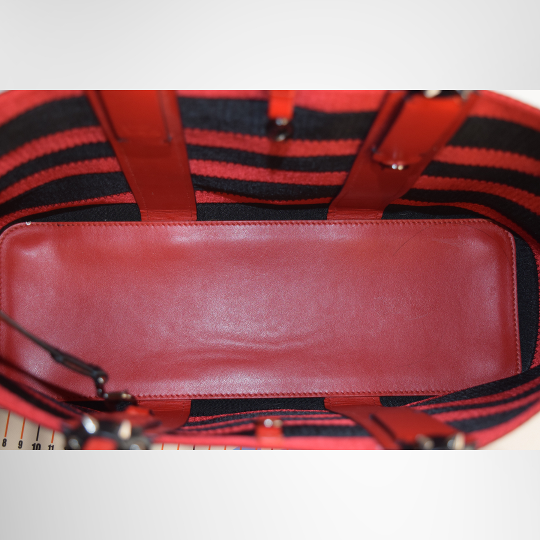 Christian Louboutin Preowned Luxury Bag Cabata Small Stripe Logo Canvas Tote Bag Interior View