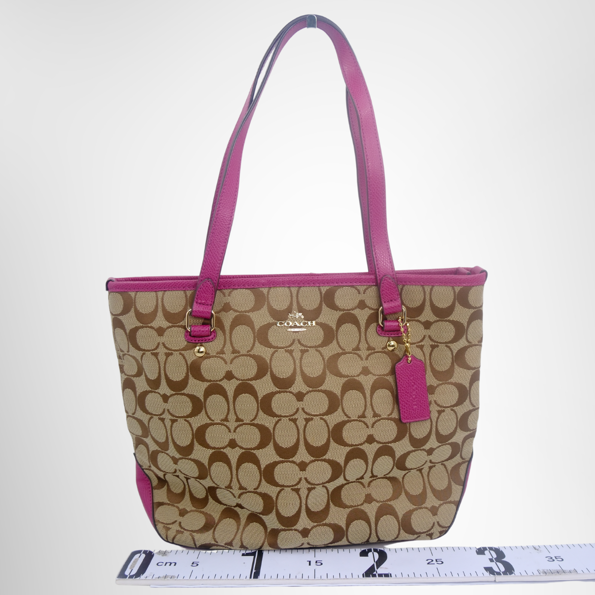 Coach Preowned Luxury Tote Pink x Brown Leather Bag Front View - Antonio & Co.