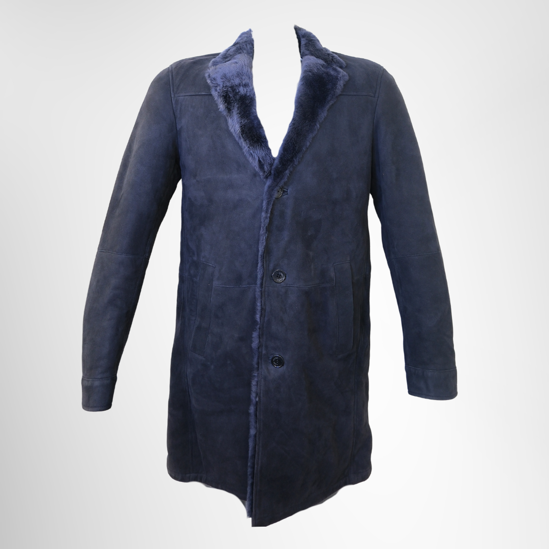 Dark Navy Blue Shearling Coat