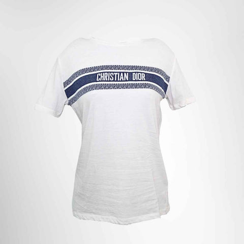 Dior Logo Stripe T-Shirt – White, Size L