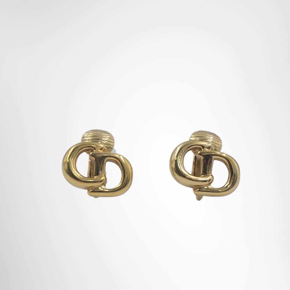 Dior Preowned Luxury Accessories CD Gold Plated Earrings Front View