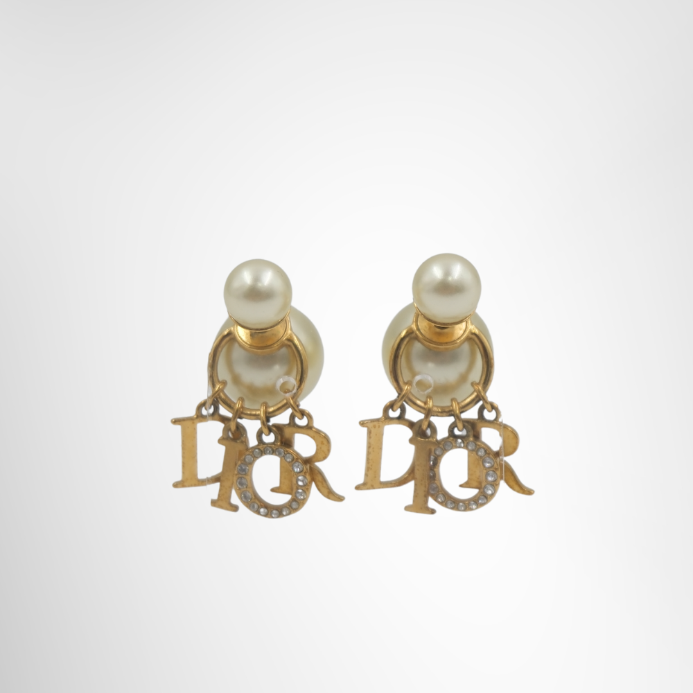 Dior Preowned Luxury Accessories Pearl Crystal Tribal Logo Charms Front View