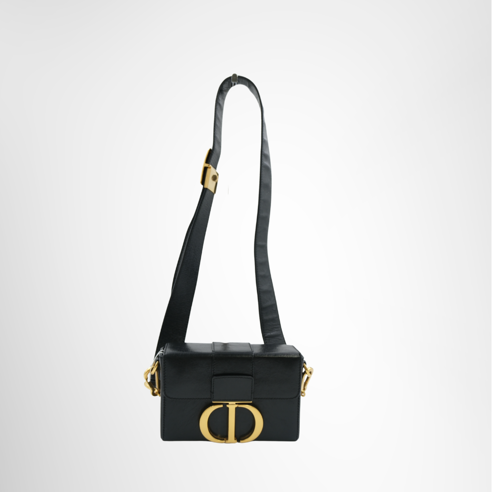 Dior Preowned Luxury Bag 30 Montaigne Box Bag in Black Leather Front View