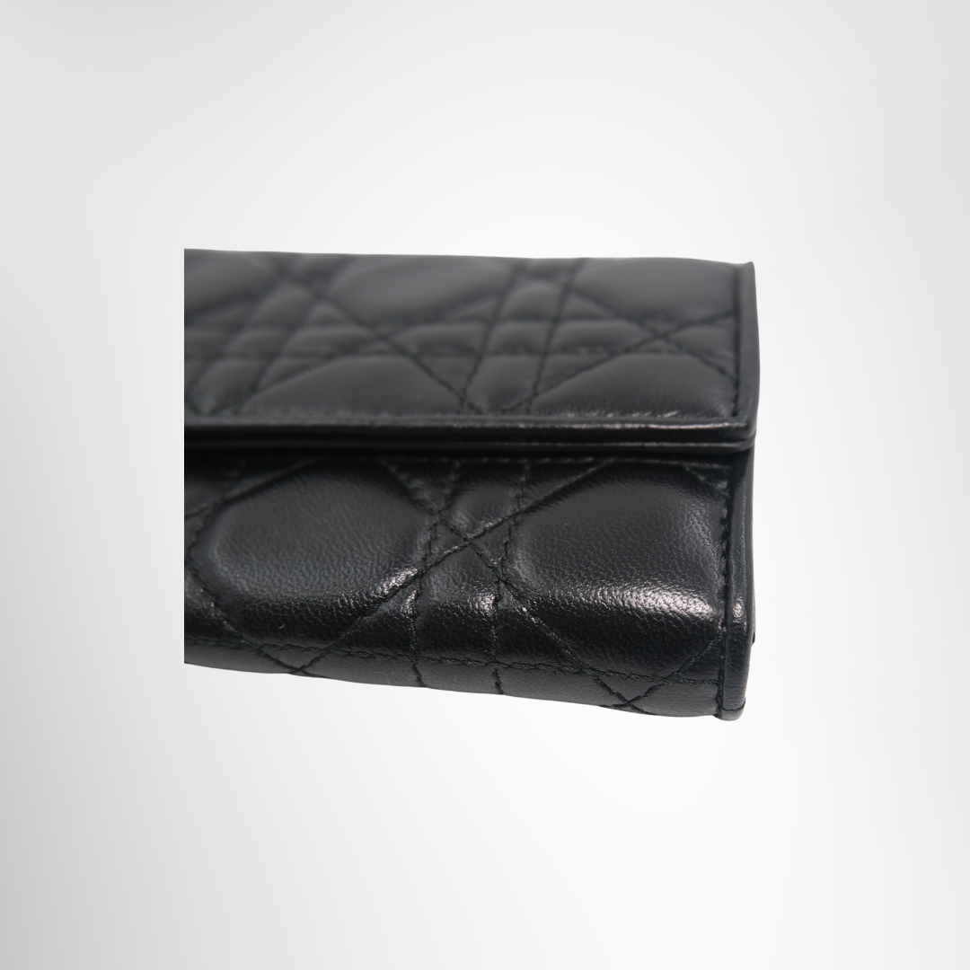 Dior Preowned Luxury Bag Black Cannage Quilted Leather Wallet on Chain Bottom Corner View