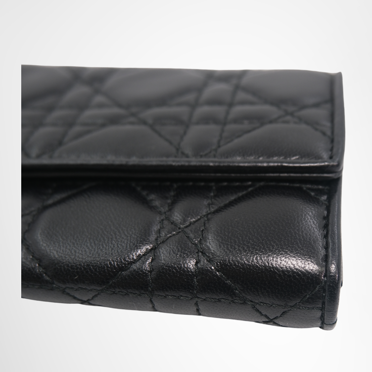 Dior Preowned Luxury Bag Black Cannage Quilted Leather Wallet on Chain Bottom Corner View