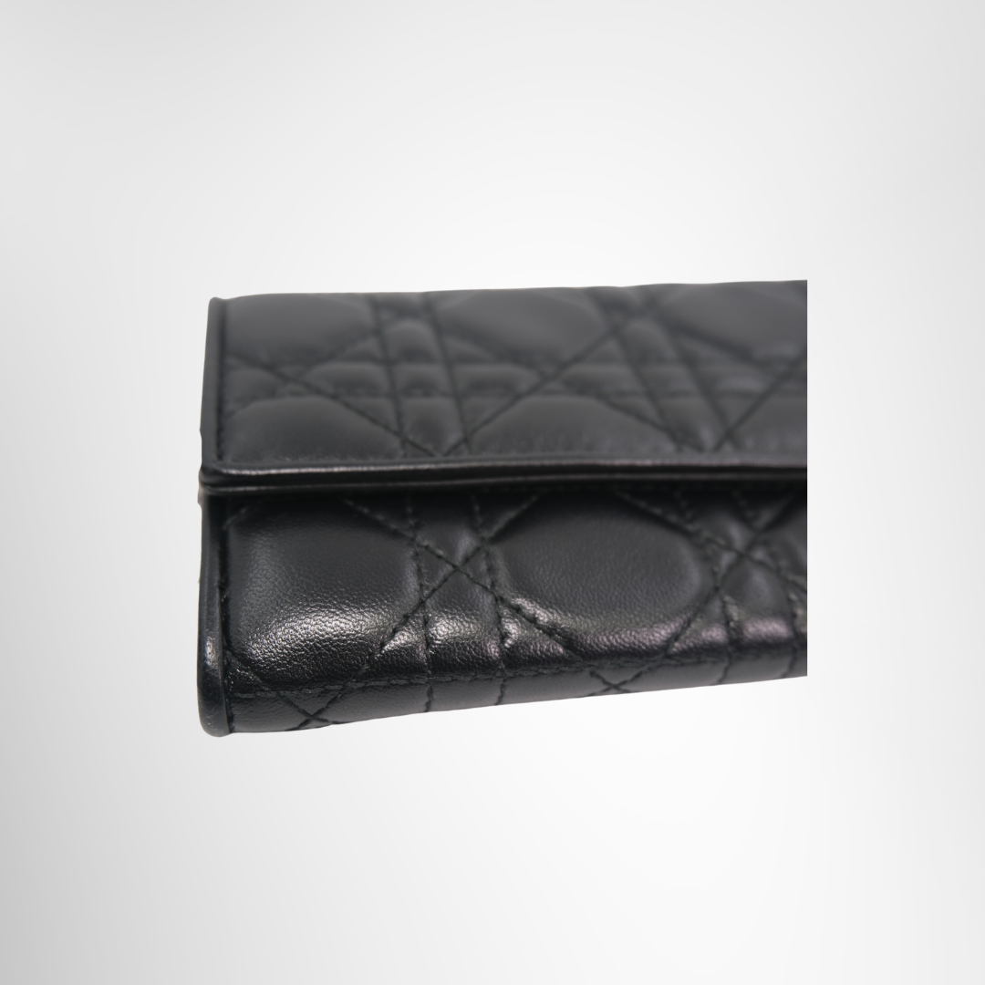 Dior Preowned Luxury Bag Black Cannage Quilted Leather Wallet on Chain Bottom Corner View 2