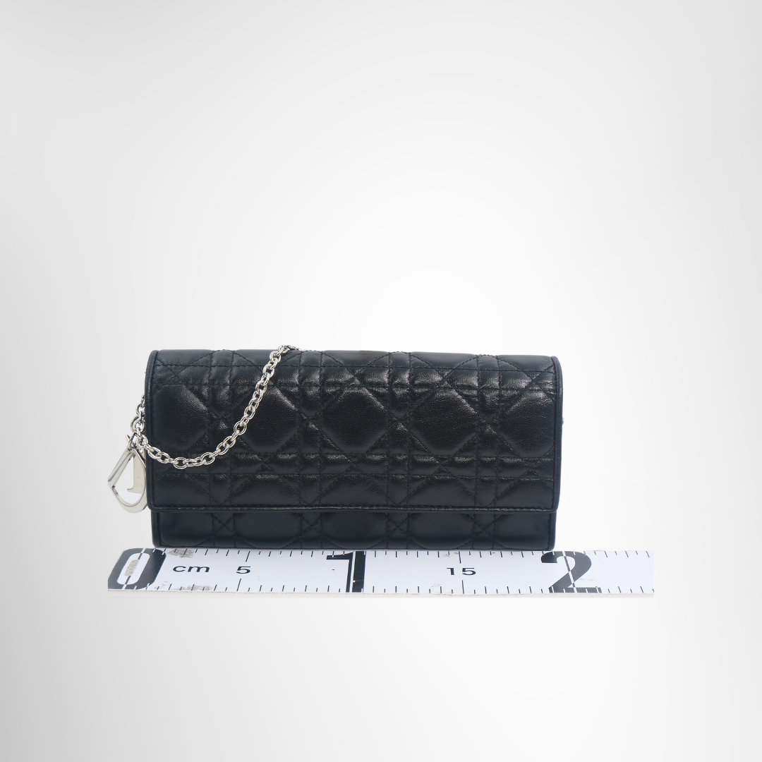 Dior Preowned Luxury Bag Black Cannage Quilted Leather Wallet on Chain Front View 2