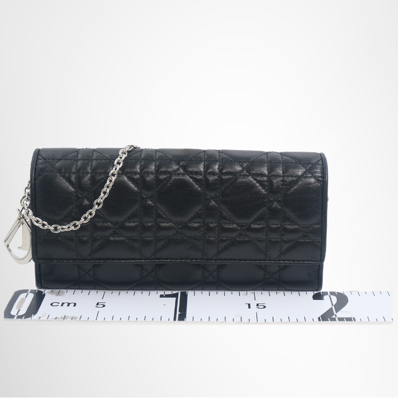 Dior Preowned Luxury Bag Black Cannage Quilted Leather Wallet on Chain Front View 2
