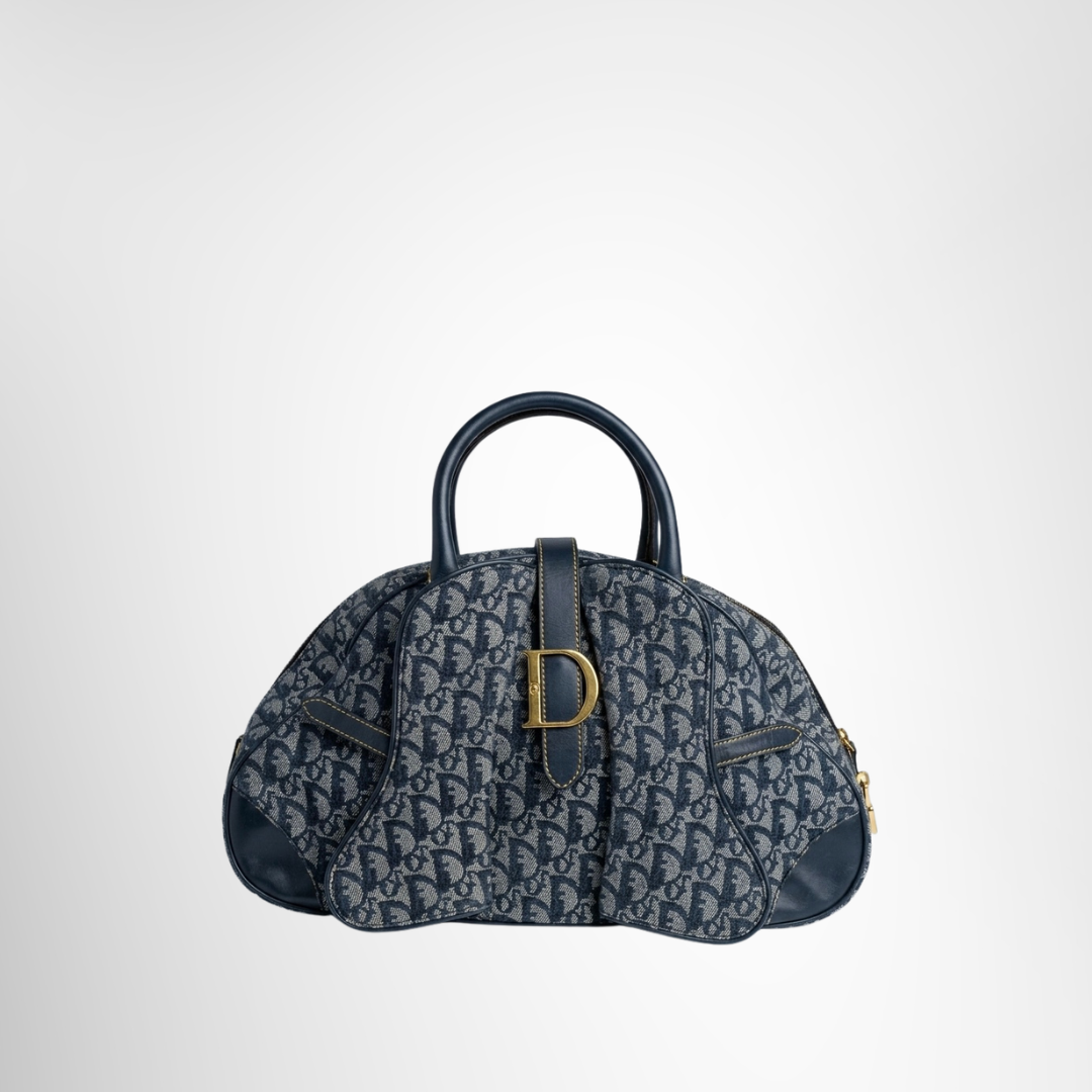 Dior Preowned Luxury Bag Diorissimo Double Saddle Bowler Bag Front View