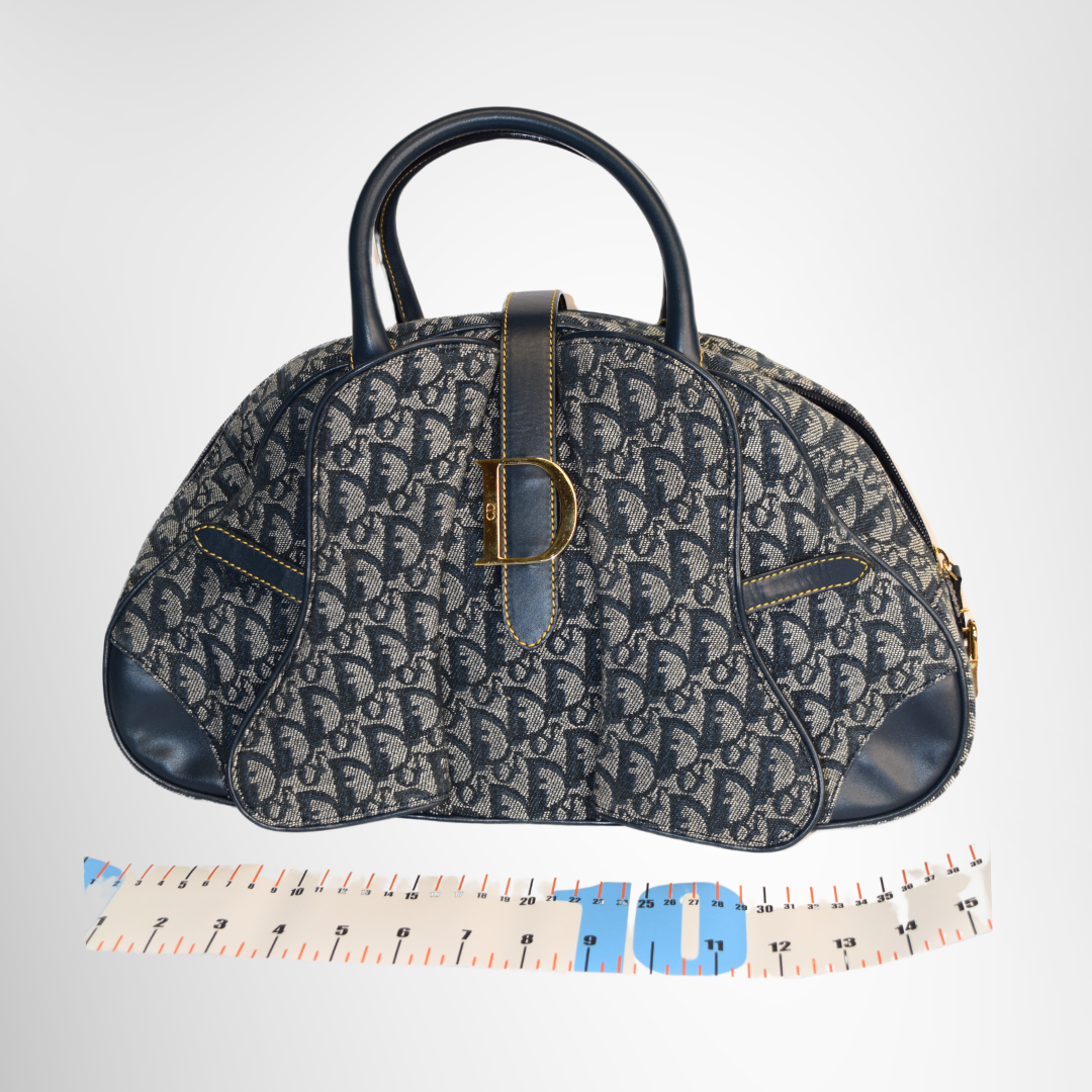 Dior Preowned Luxury Bag Diorissimo Double Saddle Bowler Bag Front View 3