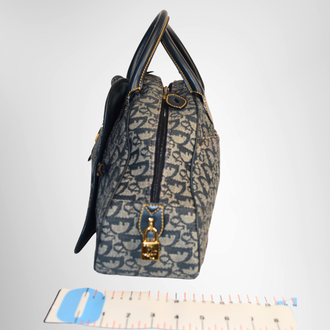 Dior Preowned Luxury Bag Diorissimo Double Saddle Bowler Bag Side View