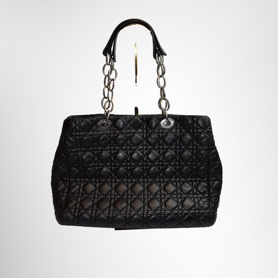 Dior Preowned Luxury Bag Lambskin Cannage Large Shopping Tote Back View