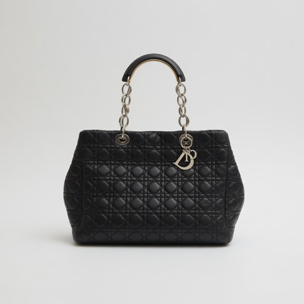 Dior Preowned Luxury Bag Lambskin Cannage Large Shopping Tote Front View
