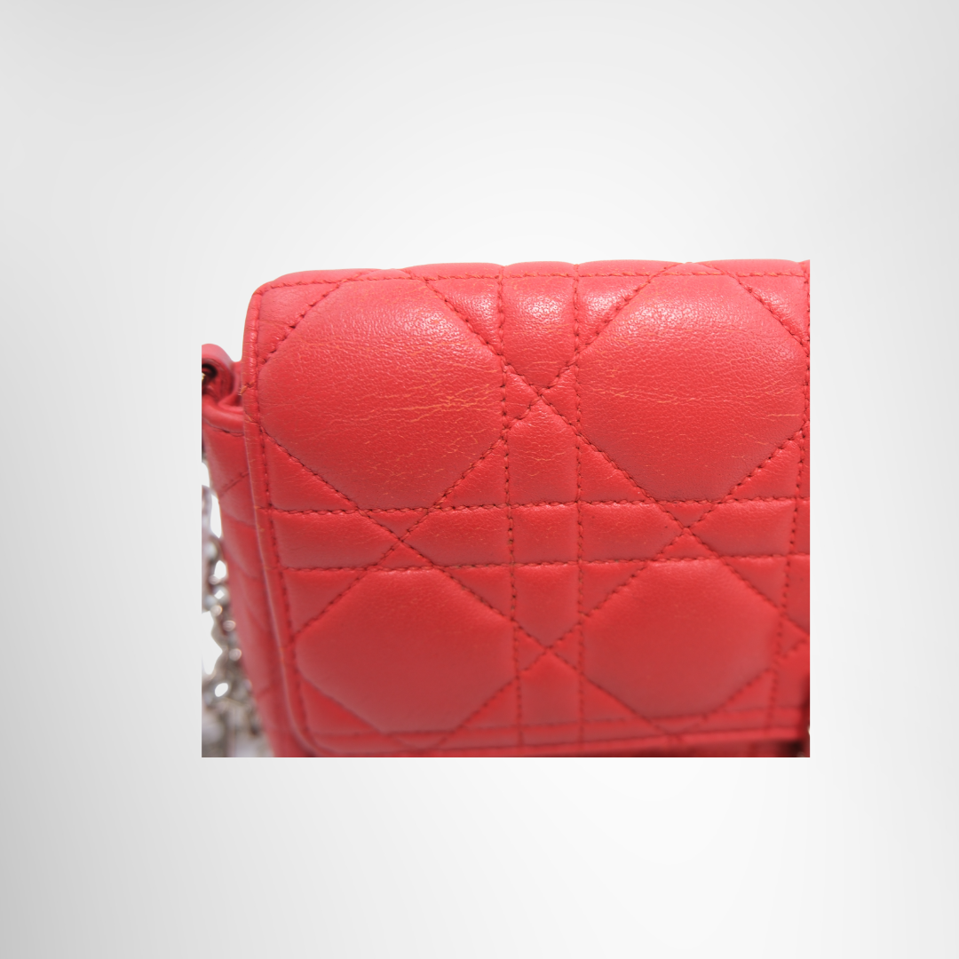 Dior Preowned Luxury Bag Promenade Bag in Red Cannage Quilted Lambskin Leather Close-up View