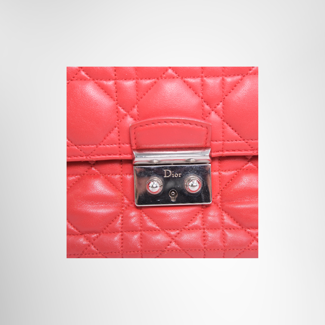 Dior Preowned Luxury Bag Promenade Bag in Red Cannage Quilted Lambskin Leather Hardware View