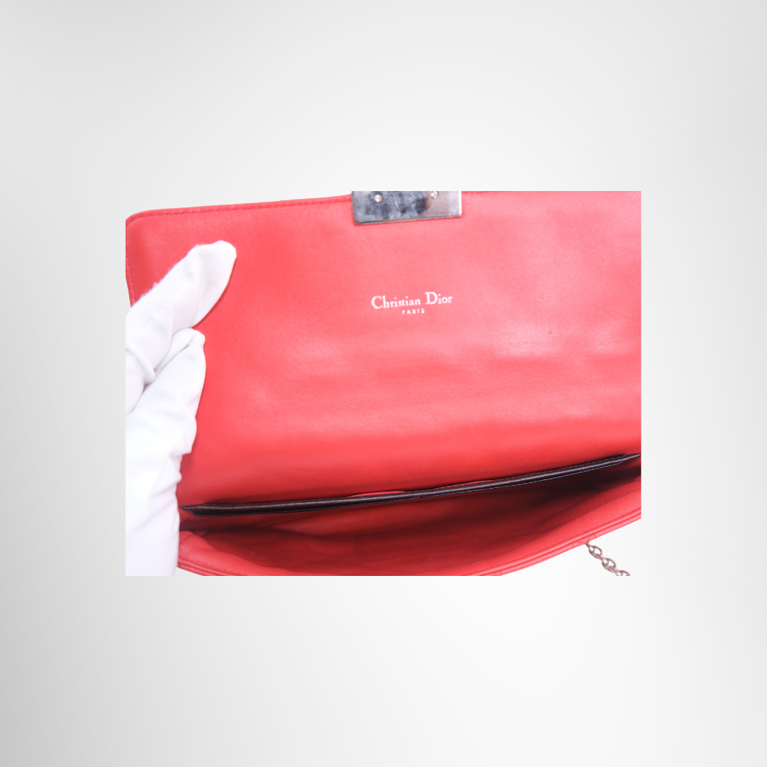 Dior Preowned Luxury Bag Promenade Bag in Red Cannage Quilted Lambskin Leather Interior View