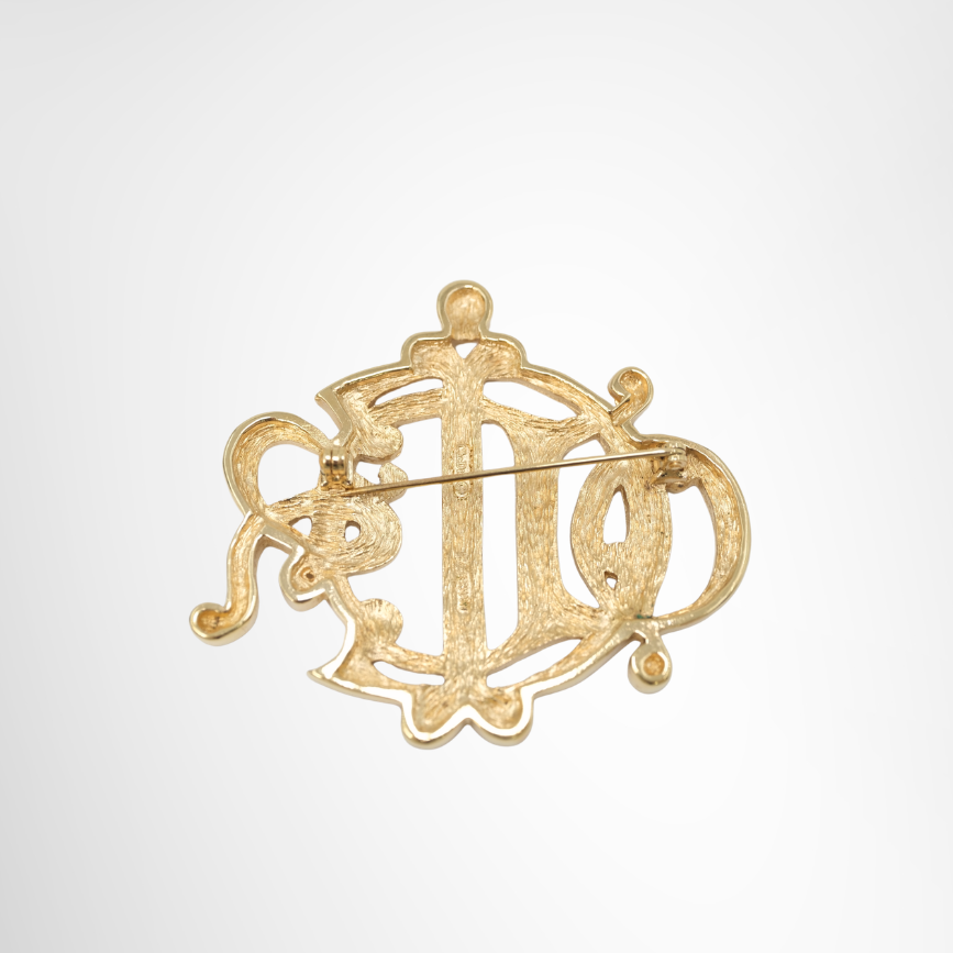 Dior Preowned Luxury CD Gold Plated Monogram Logo Brooch Accessories Back View - Antonio & Co.