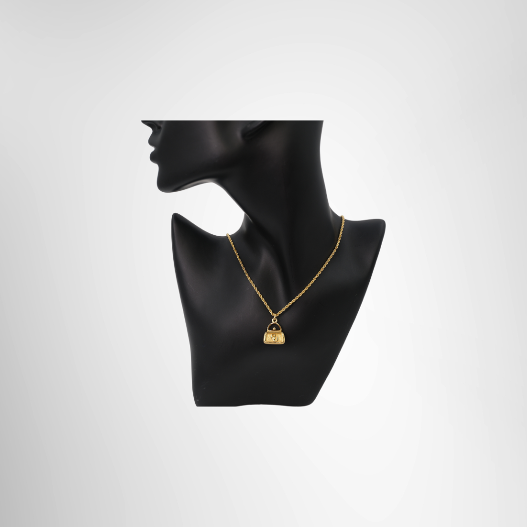 Dior Preowned Luxury CD Necklace Logo Handbag in Gold Tone Accessories Worn View - Antonio & Co.