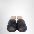 Dior Preowned Luxury D-Fame Heeled Sandal Mule in Black Pleated Lambskin Shoes Front Page - Antonio & Co.