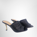 Dior Preowned Luxury D-Fame Heeled Sandal Mule in Black Pleated Lambskin Shoes Side View - Antonio & Co.