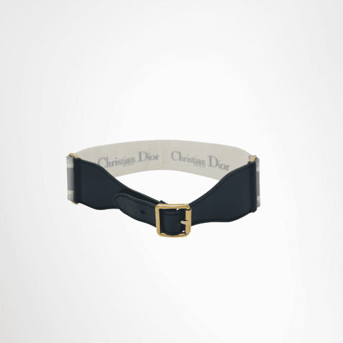 Dior Embroidered Canvas & Leather Belt – Black / Beige, Size 80 cm