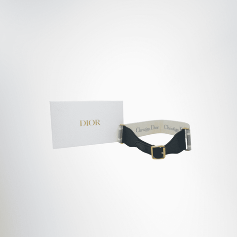 Dior Preowned Luxury Embroidered Canvas Belt Front View With Box
