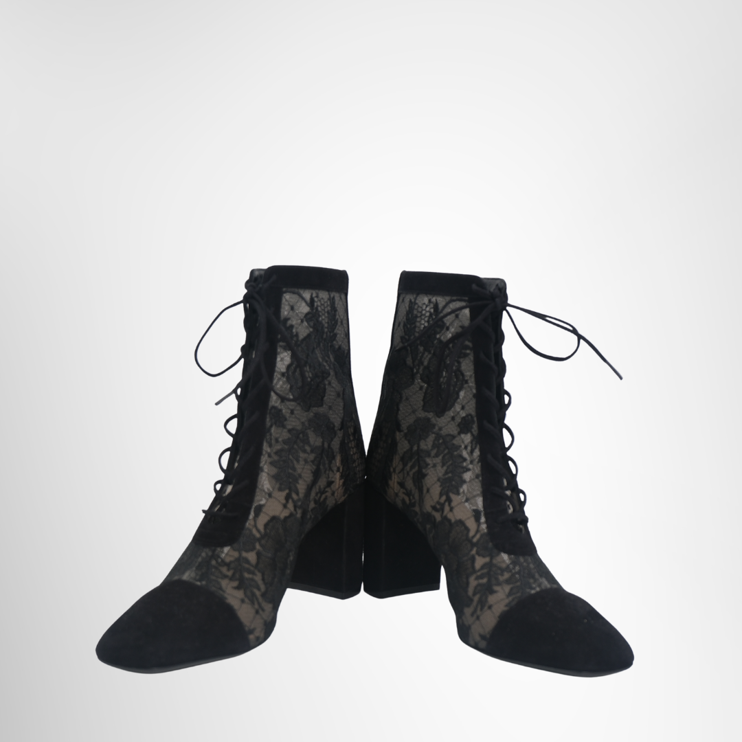 Dior Preowned Luxury Naughtily-D Heeled Ankle Boot Front And Side View