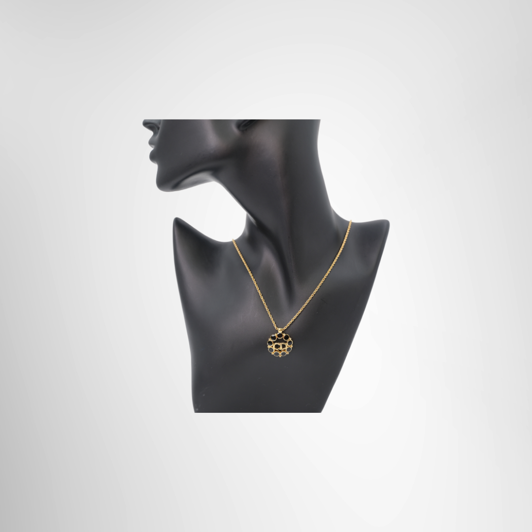 Dior Preowned Luxury Necklace CD Necklace with Black Crystals Front View 3