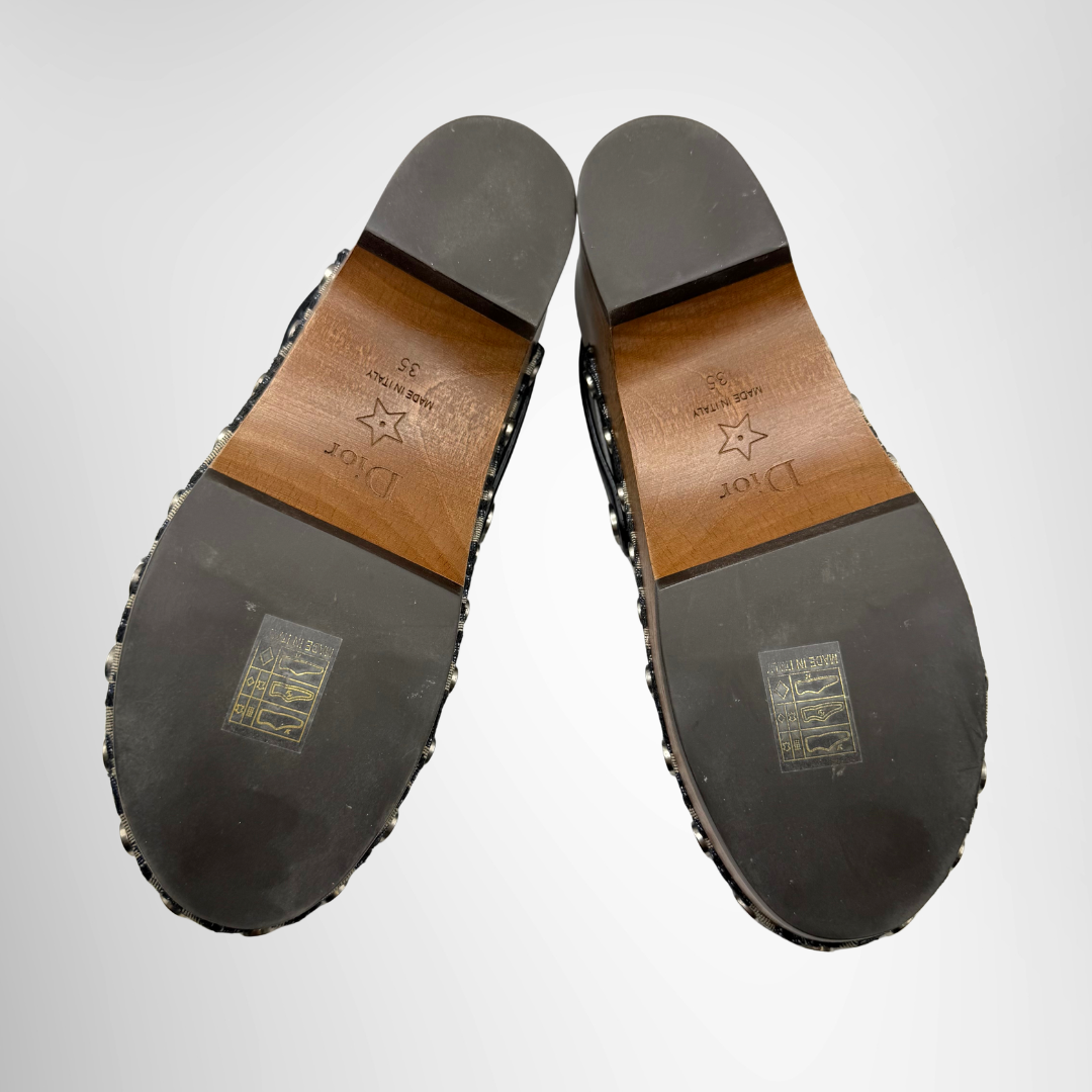 Dior Preowned Luxury Shoes Canvas Oblique Diorquake Slingback Clog Bottom View