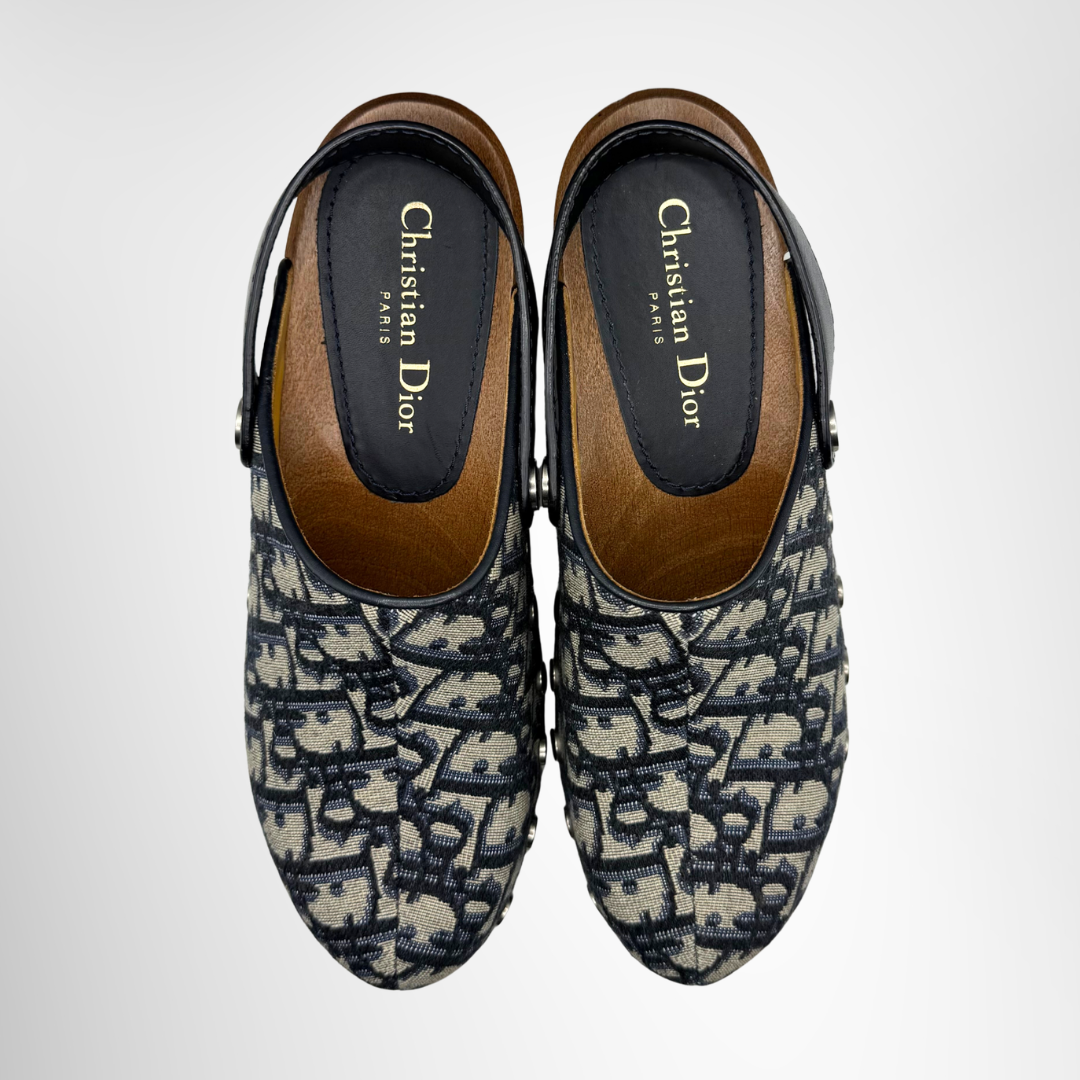 Dior Preowned Luxury Shoes Canvas Oblique Diorquake Slingback Clog Top View