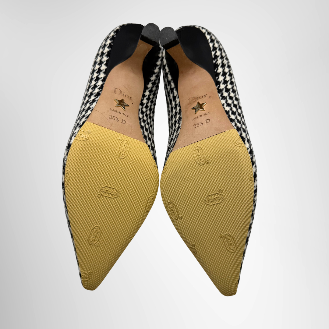 Dior Preowned Luxury Shoes J'Adior Houndstooth Fabric Pointed-Toe Pump Bottom View