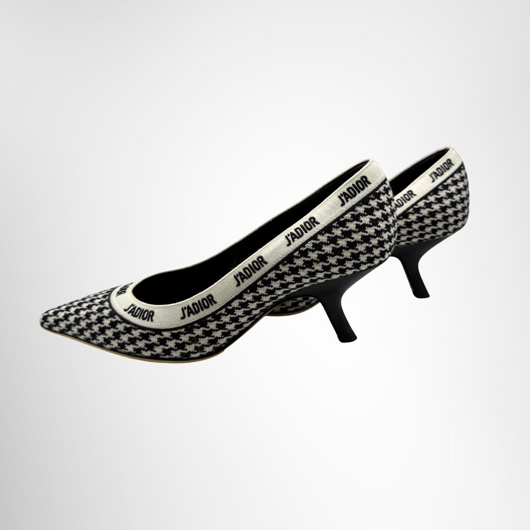 Dior Preowned Luxury Shoes J'Adior Houndstooth Fabric Pointed-Toe Pump Side View