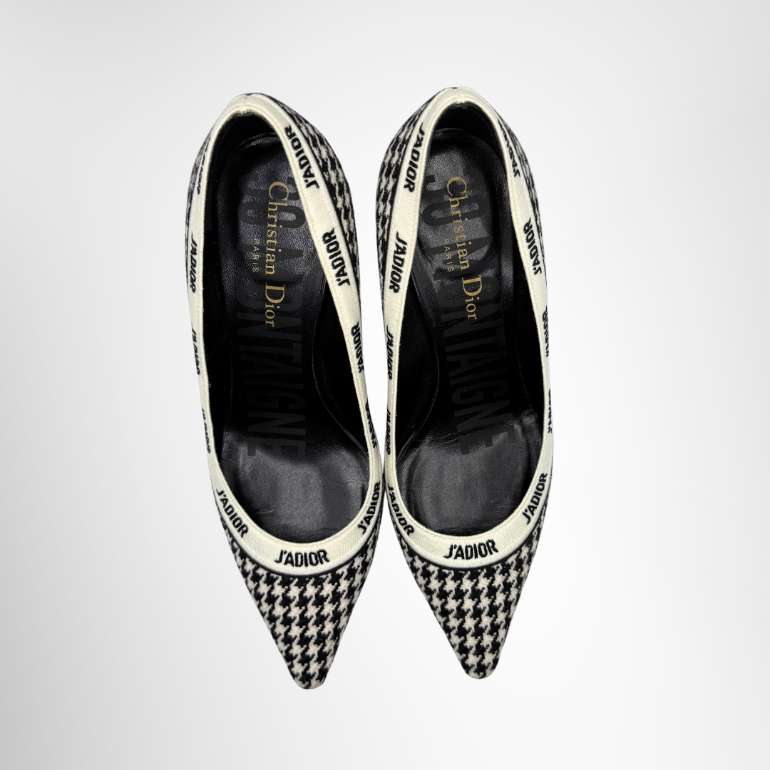 Dior Preowned Luxury Shoes J'Adior Houndstooth Fabric Pointed-Toe Pump Top View